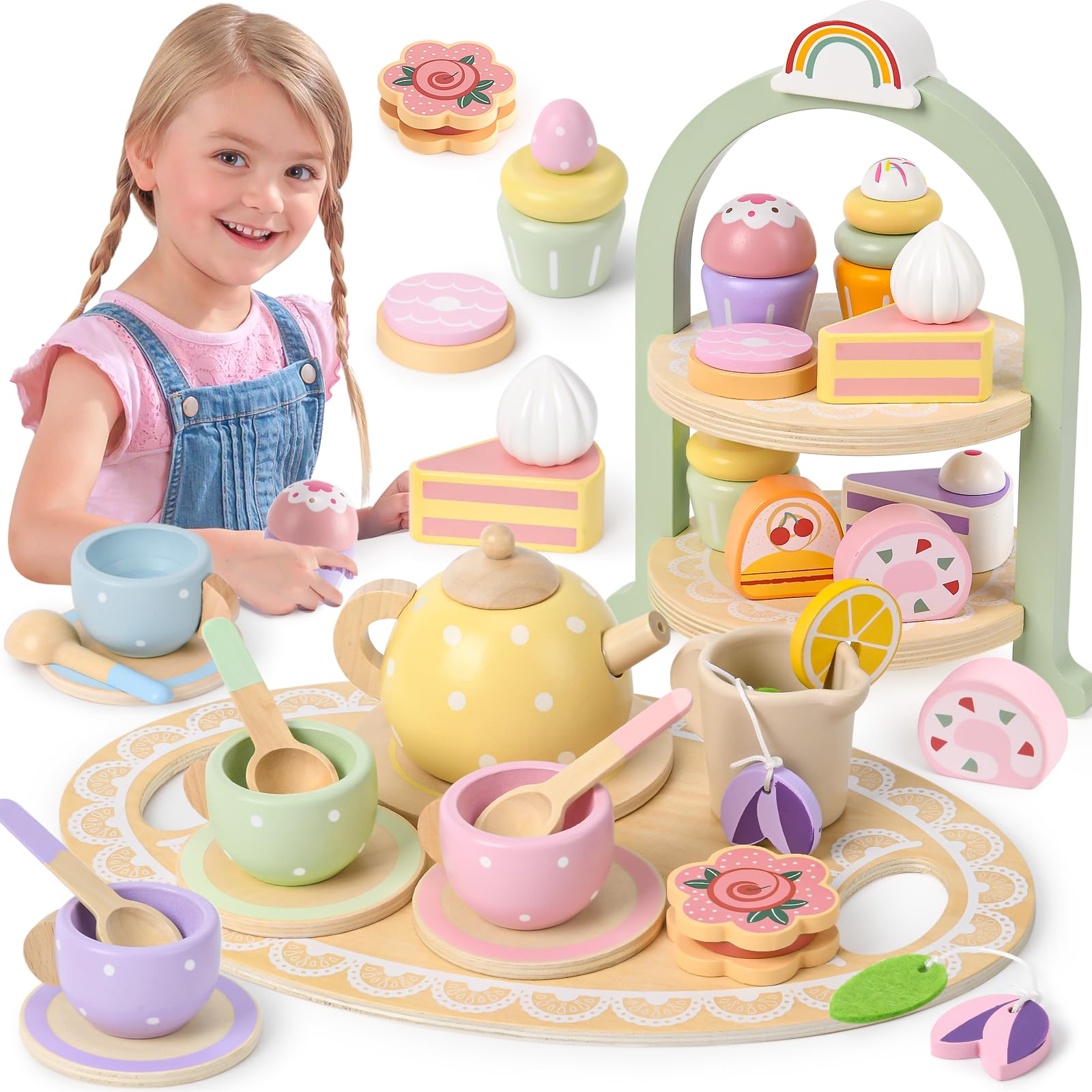Lonico tea party set cupcake stand ready for imaginative play and hosting