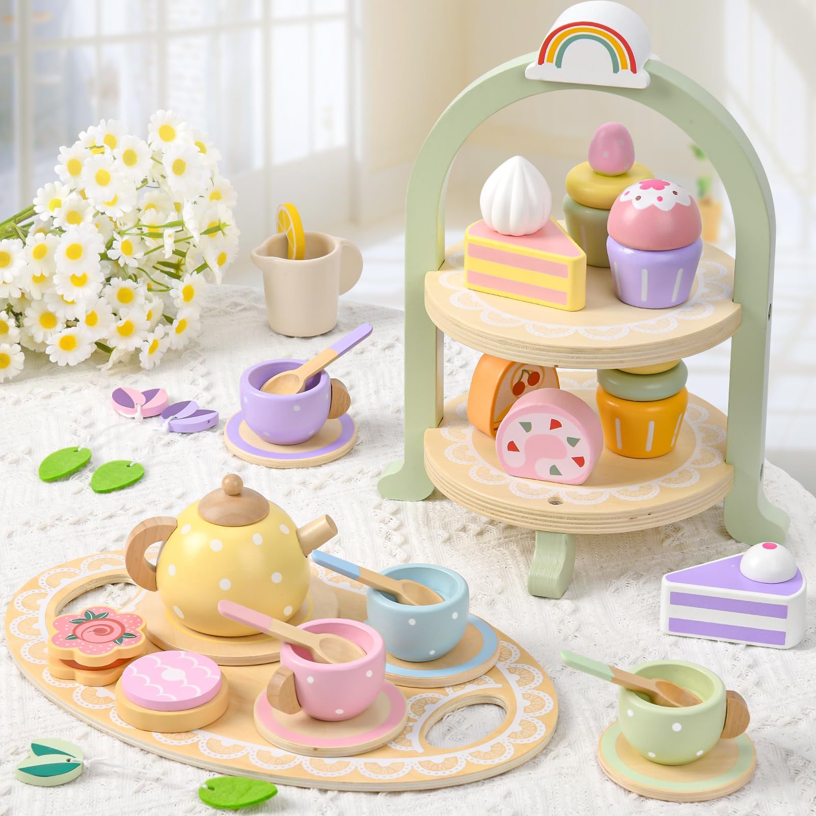 Lonico wooden teapot for pouring pretend tea during tea time