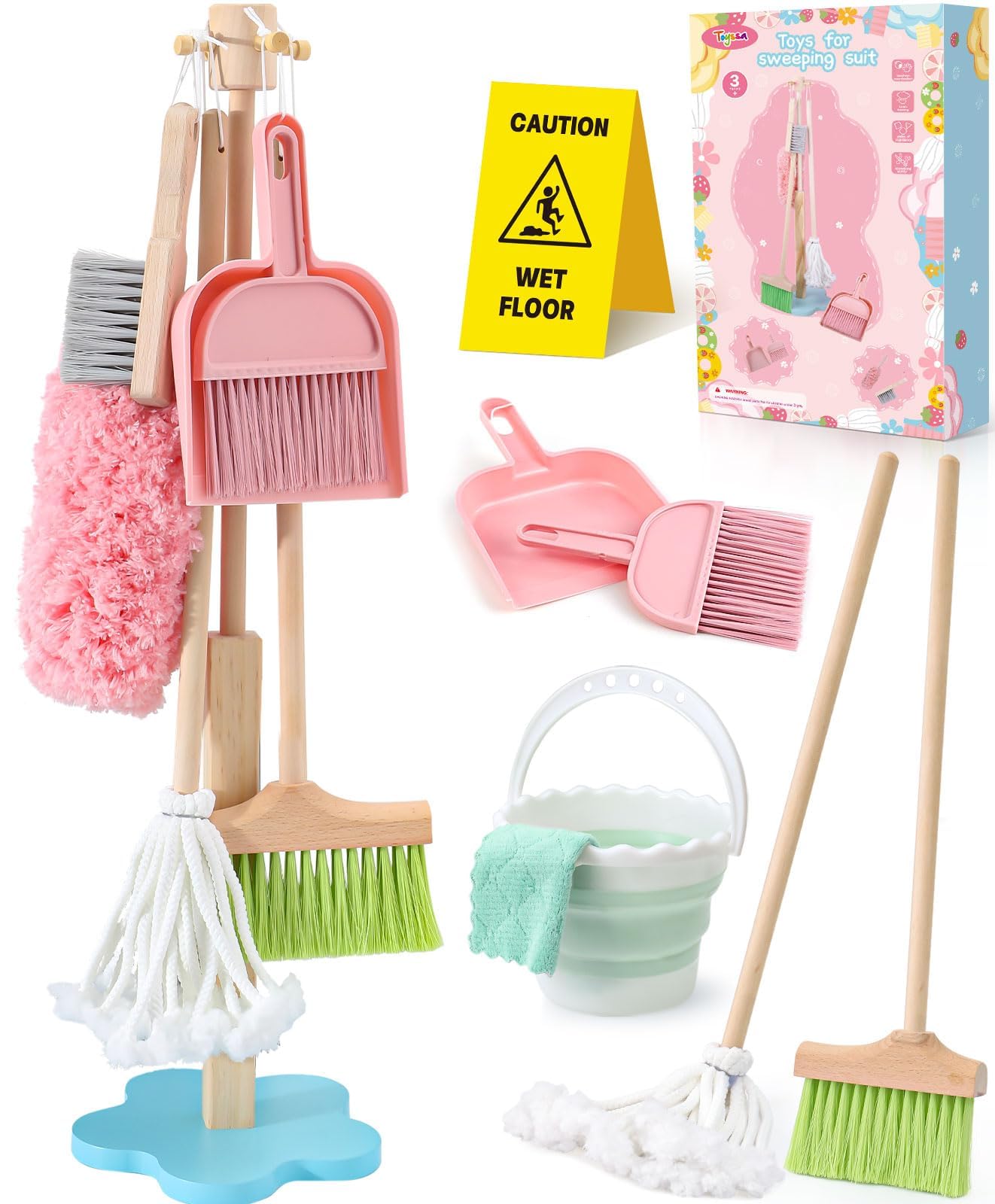 Lonico wooden mop for kids promotes imaginative housekeeping play.