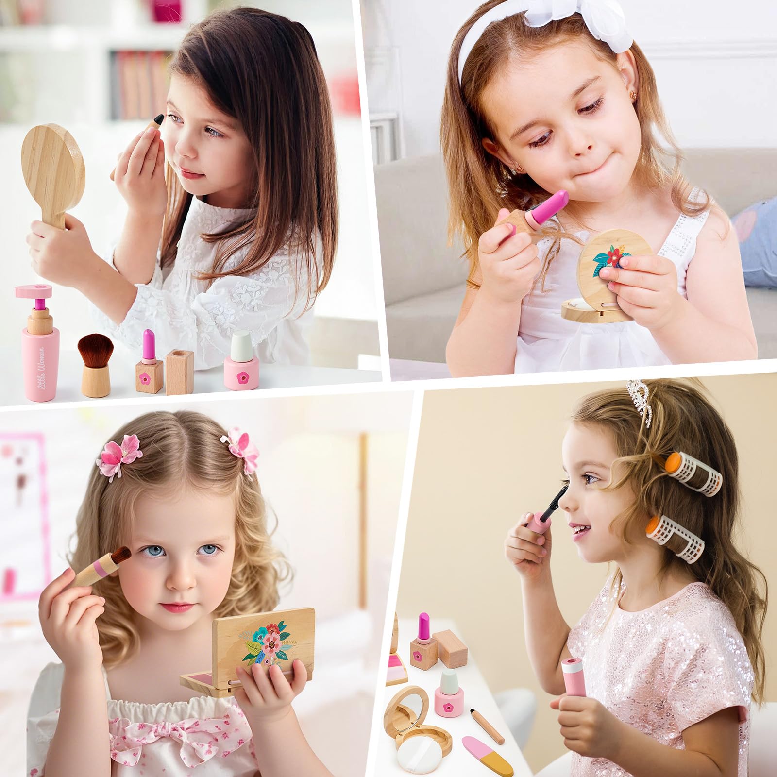 Lonico wooden makeup kit lipstick tube for kid-friendly fashion play