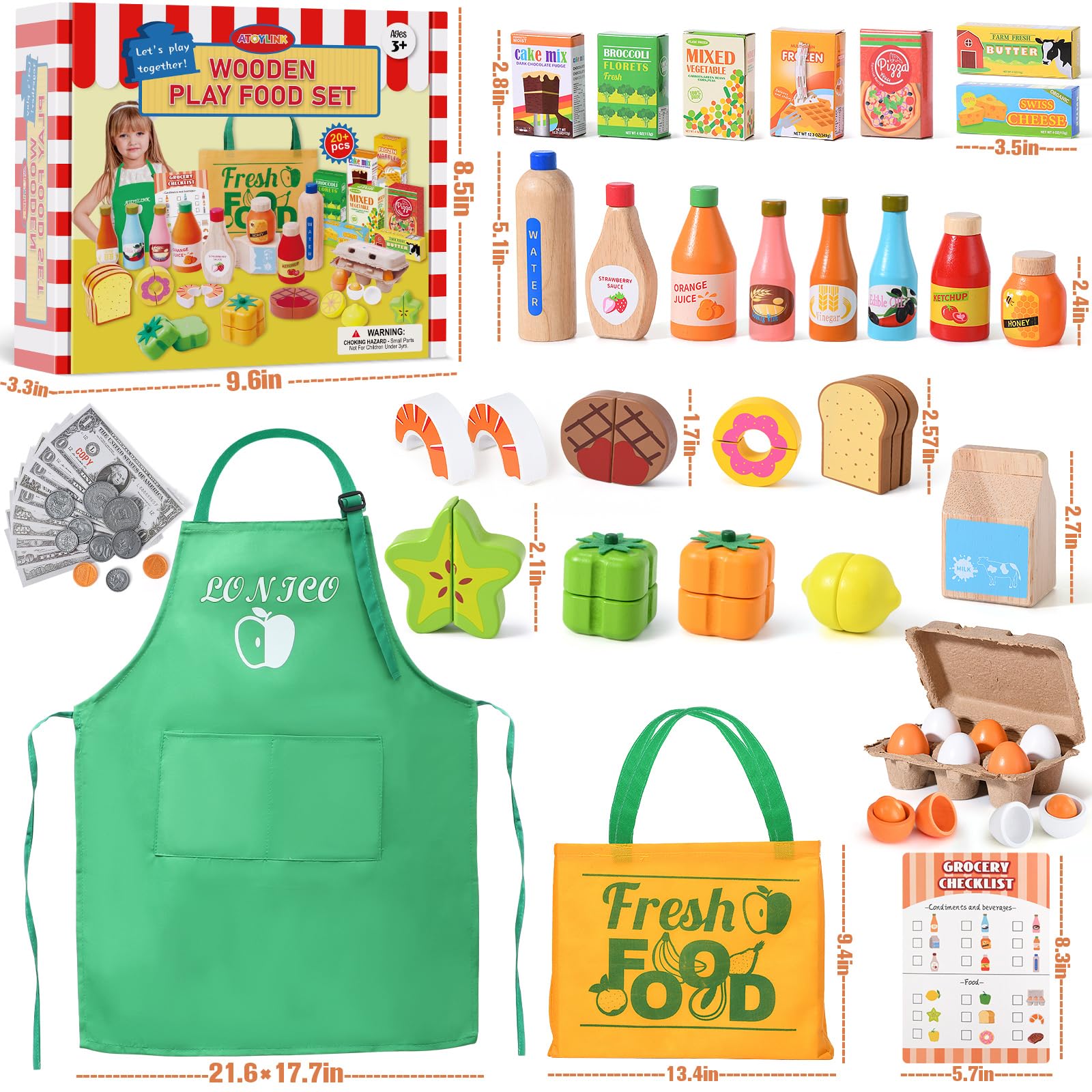 Lonico wooden vegetables collection for realistic market play and fine motor practice
