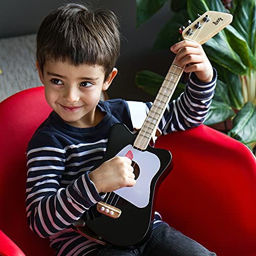 Loog Mini nylon strings close-up shows gentle tension and smooth feel.