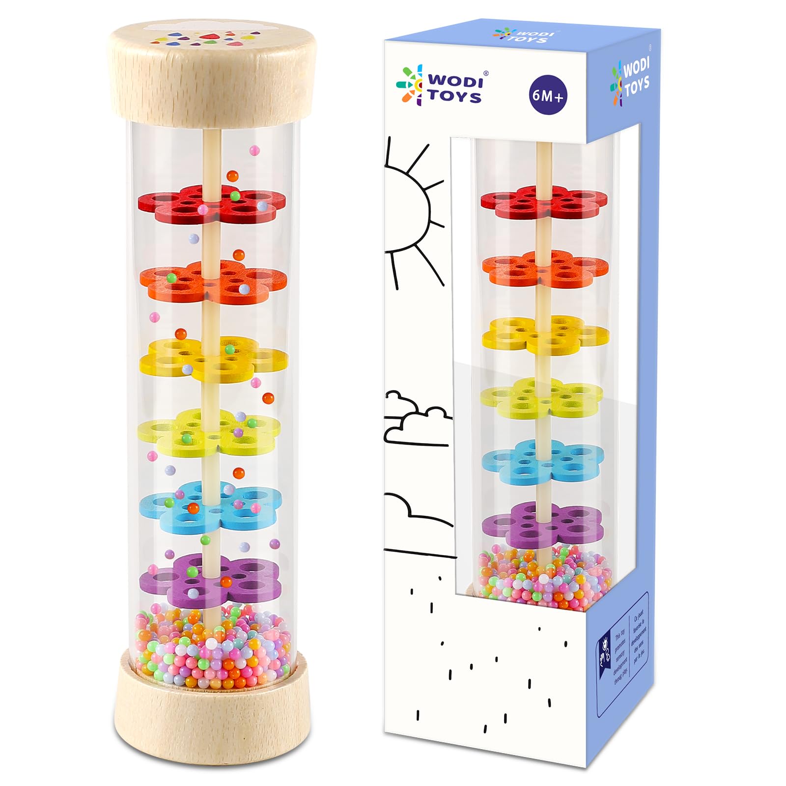 LOOIKOOS Rainmaker wooden rain stick soothing rain sounds for baby's sensory development