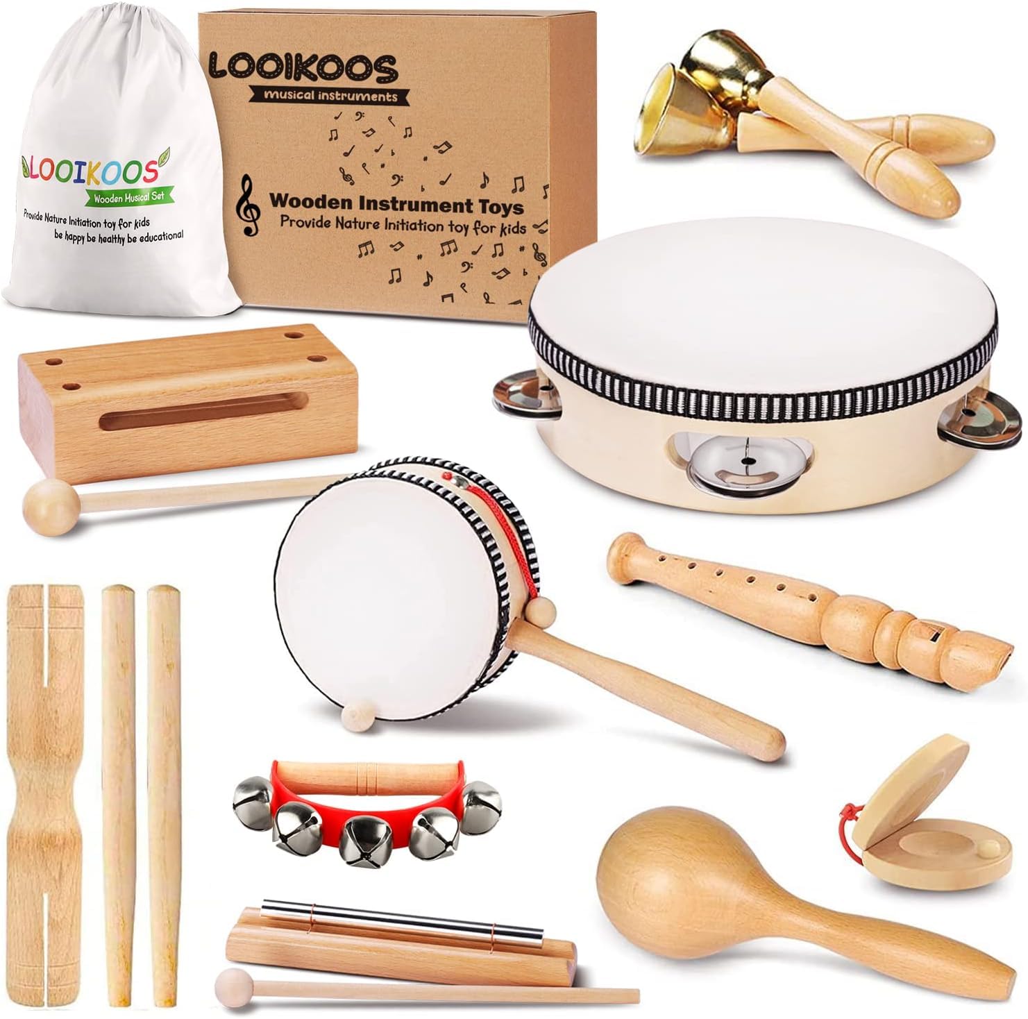 LOOIKOOS toddler musical instruments wood set for imaginative play and early rhythm learning
