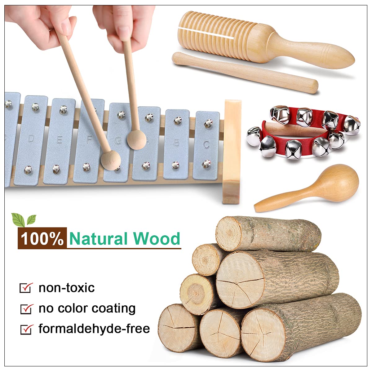 LOOIKOOS wooden music toys carrying bag keeps all pieces organized.