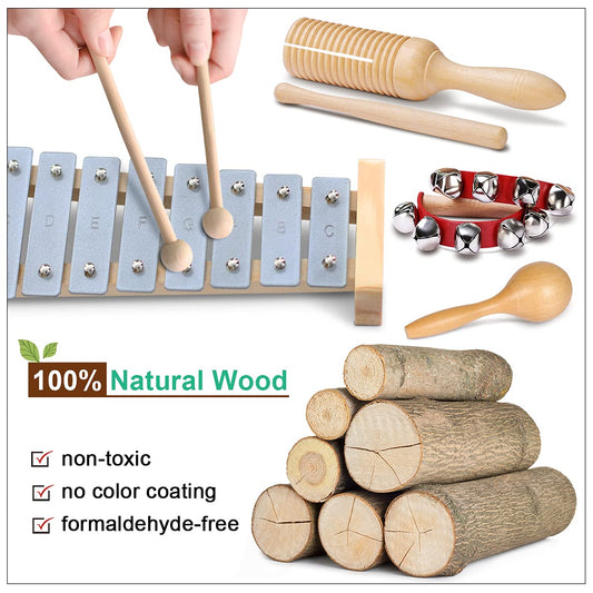 LOOIKOOS wooden music toys carrying bag keeps all pieces organized.