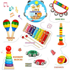 LOOIKOOS wooden percussion pieces in bright colors for early rhythm exploration.