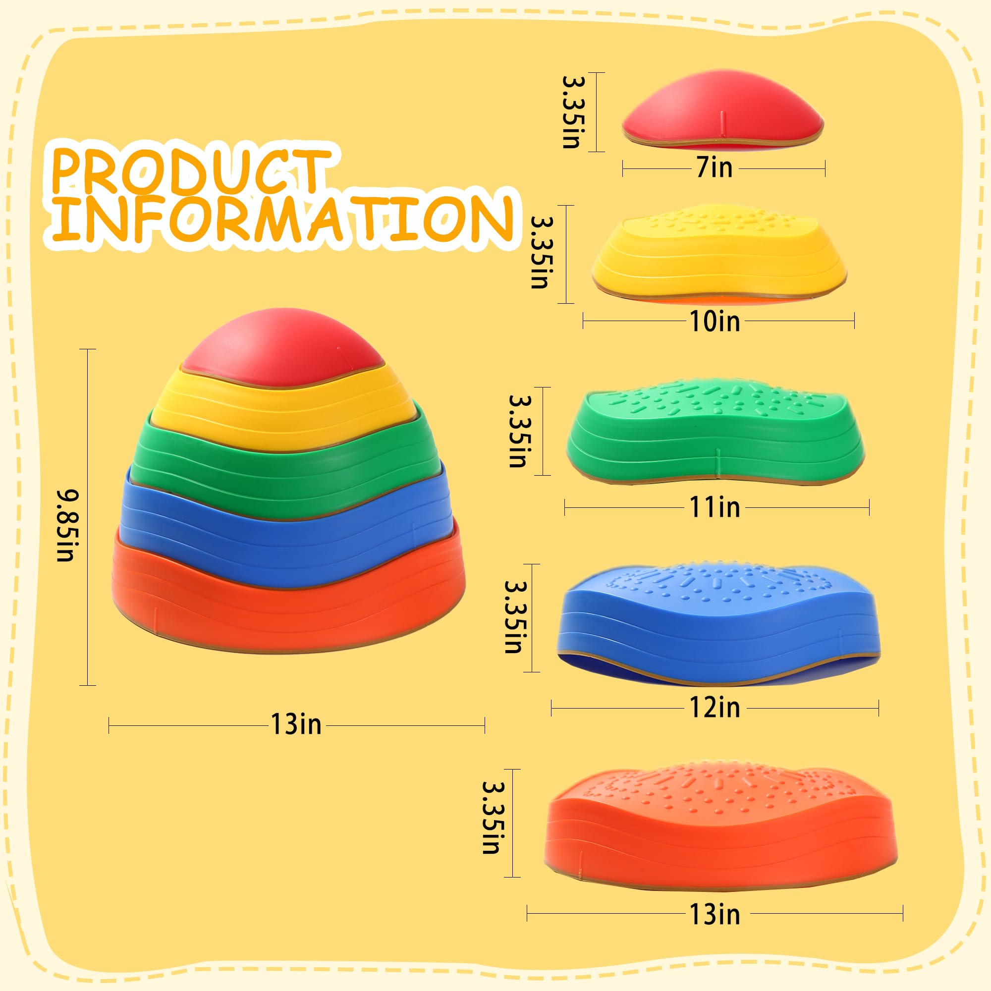 LoomLark Balance Stepping Stones feature non-slip bottoms for stable indoor and outdoor play.