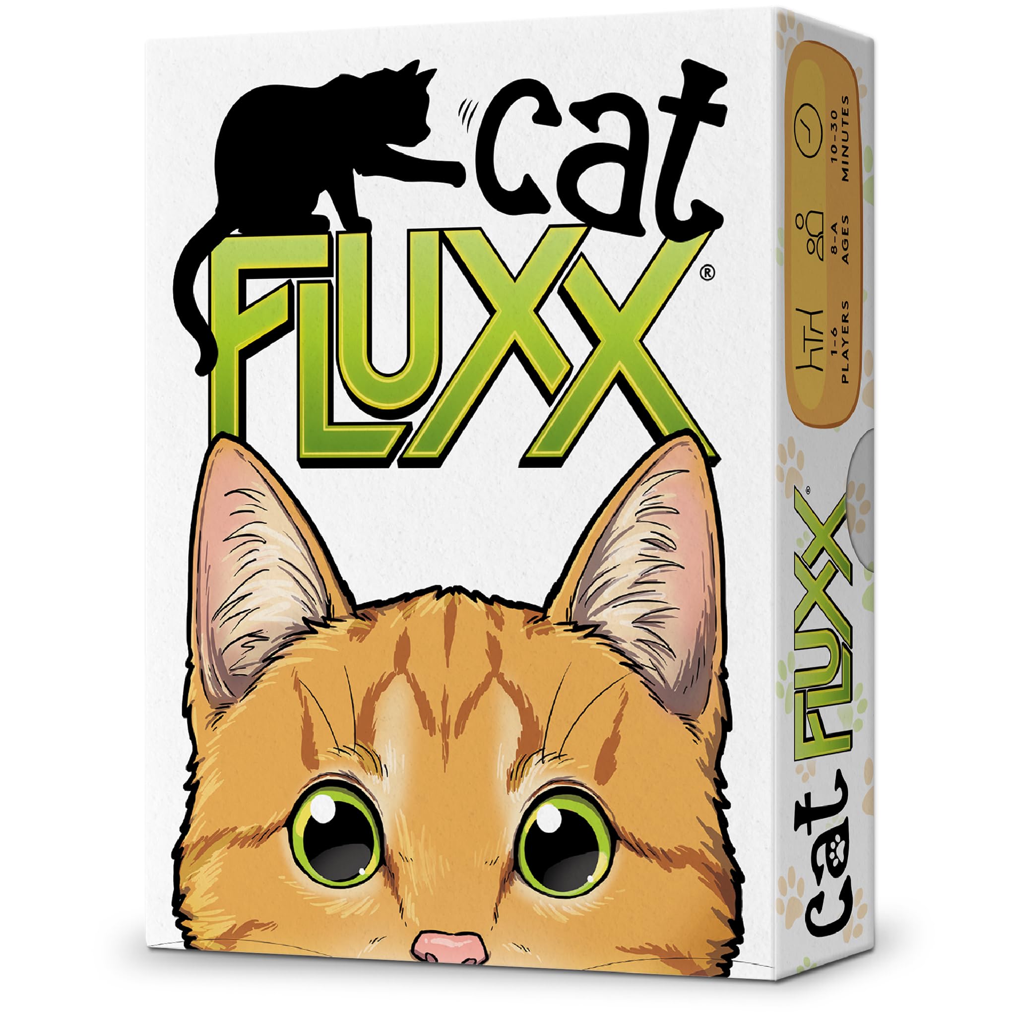 Looney Labs Cat Fluxx box front for cat lovers, ideal for family game nights.