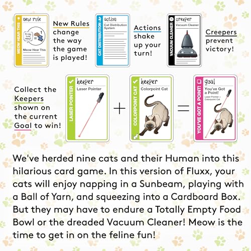 Looney Labs Cat Fluxx cat-keepers pack displays nine figures for group play.