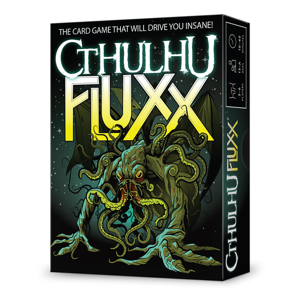 Looney Labs Cthulhu Fluxx box cover invites quick game night setup