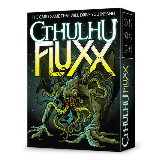Looney Labs Cthulhu Fluxx box cover invites quick game night setup