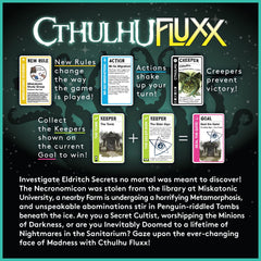 Looney Labs Cthulhu Fluxx players gathered for a fast round