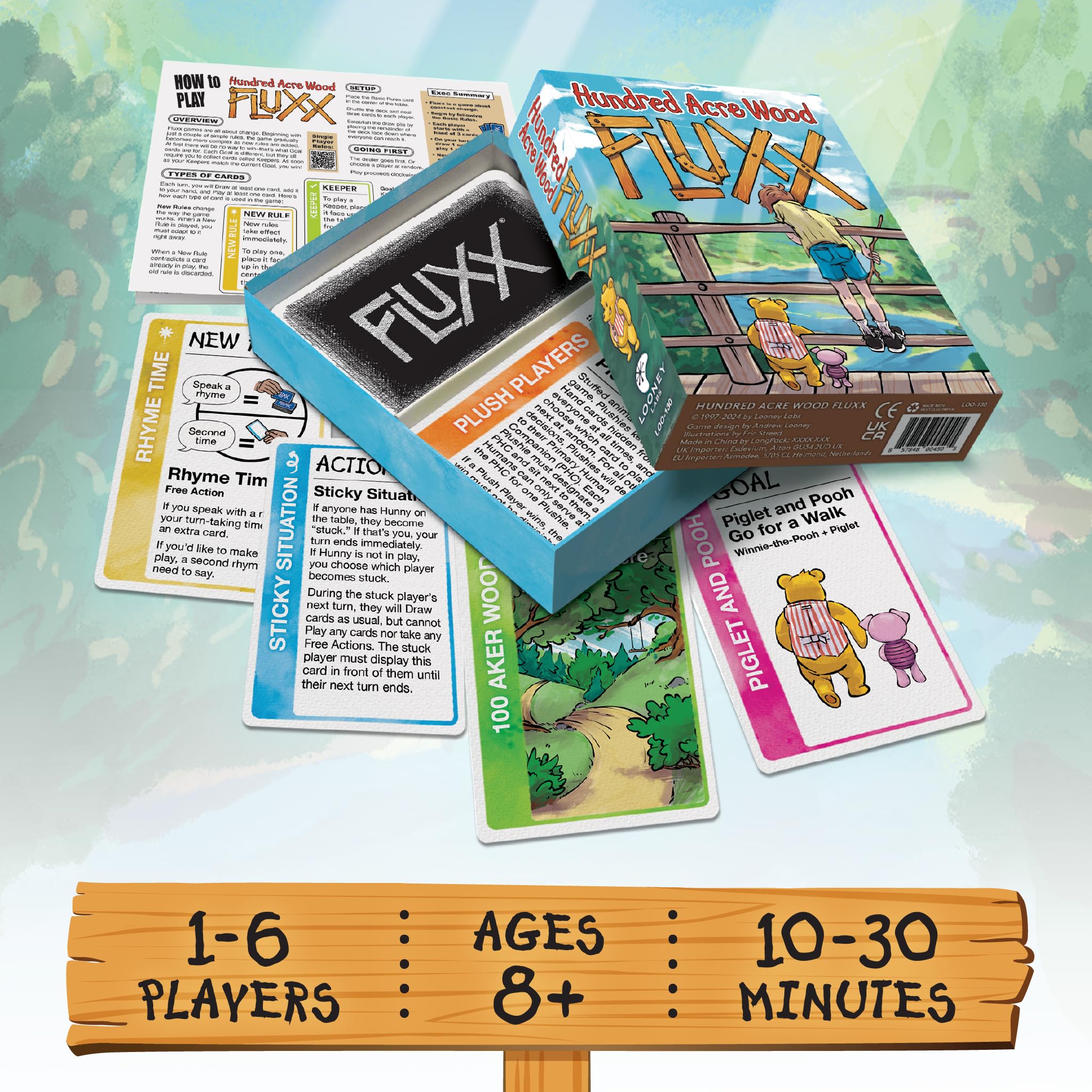 Looney Labs Hundred Acre Wood Fluxx durable cards withstand lively family game nights.