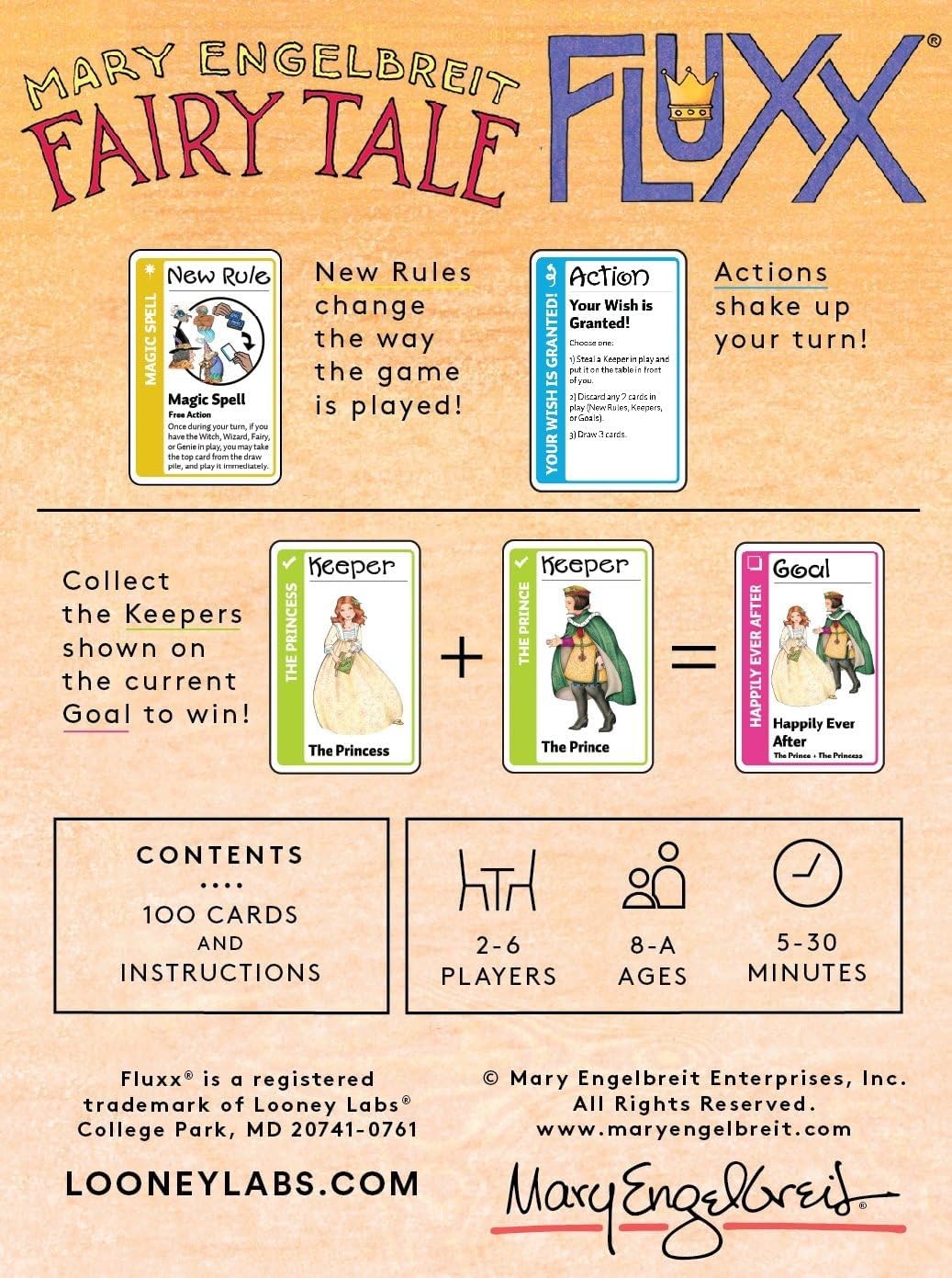 Looney Labs Fairy Tale Fluxx Princess card with a charming character and quest twists