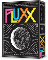 Looney Labs Fluxx 5.0 box open for quick-start family play