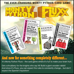 Looney Labs Monty Python Fluxx game pieces show sturdy components for repeated play.