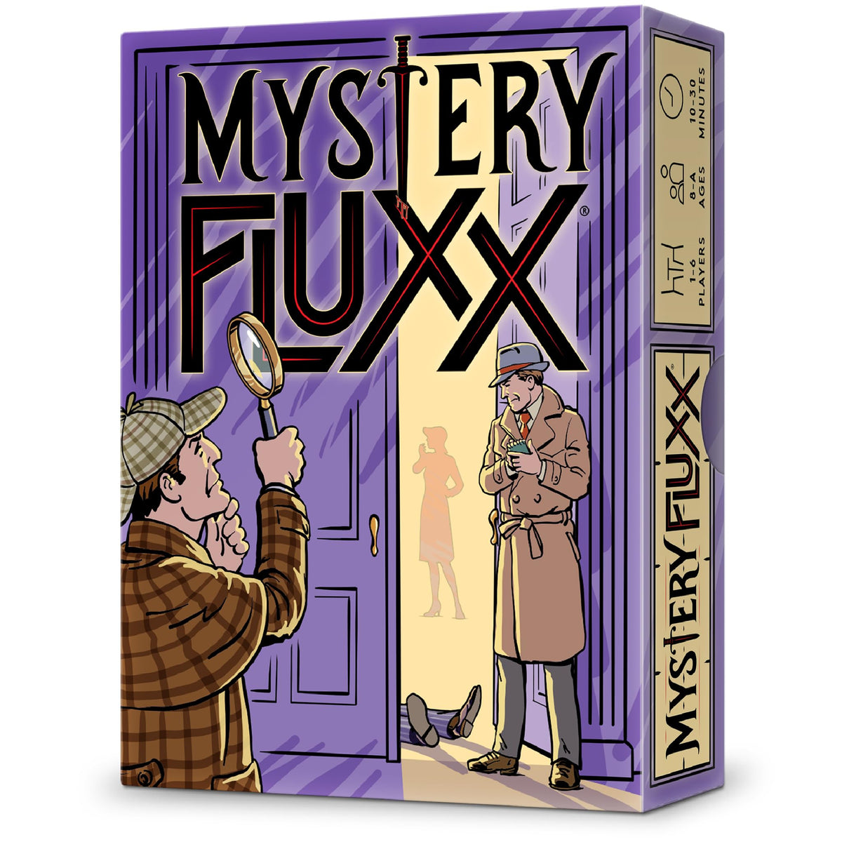 Looney Labs Mystery Fluxx game cover invites family mystery night with intrigue