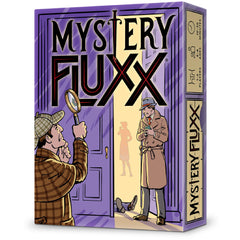 Looney Labs Mystery Fluxx game cover invites family mystery night with intrigue