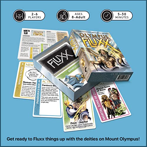 Looney Labs Olympus Fluxx with Roman Times rule adds clever twists.