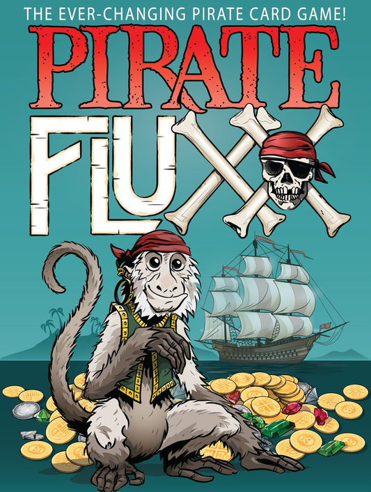 Looney Labs Pirate Fluxx cover art showcases swashbuckling pirate graphics