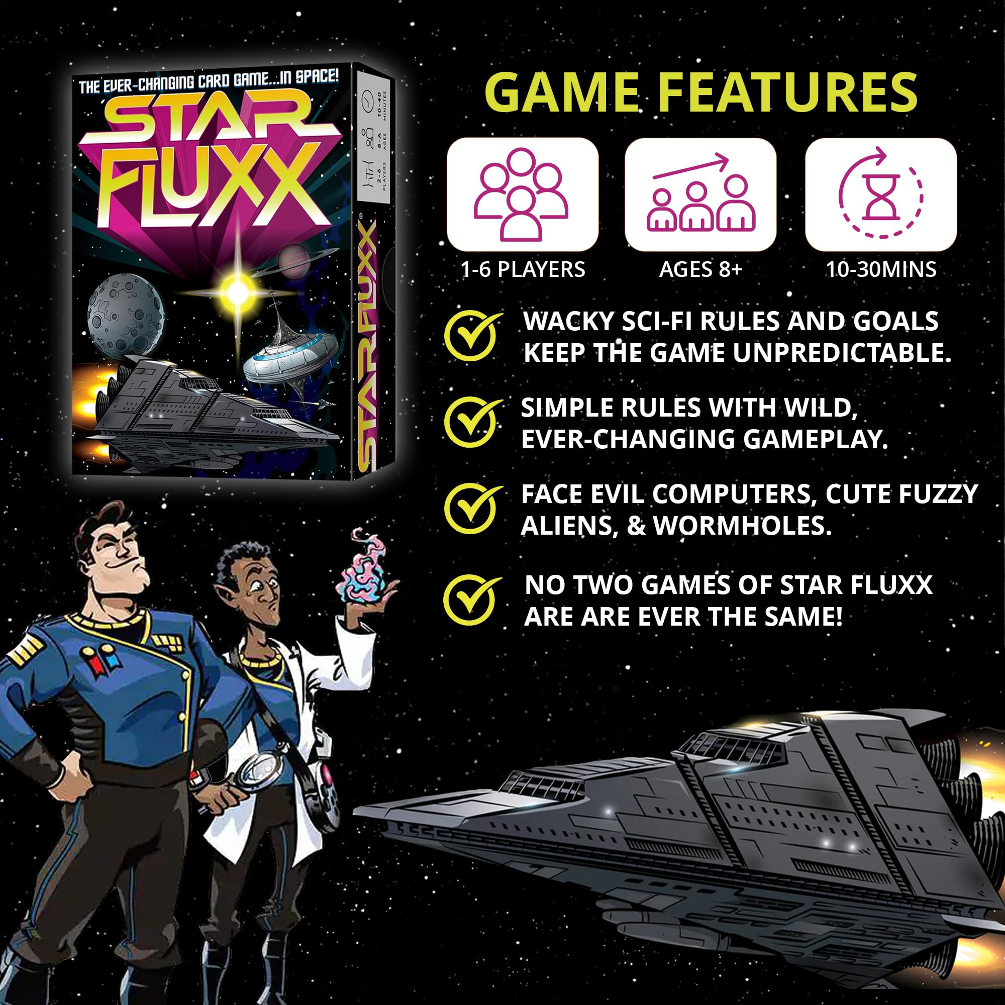 Looney Labs Star Fluxx space moons card for quick rounds