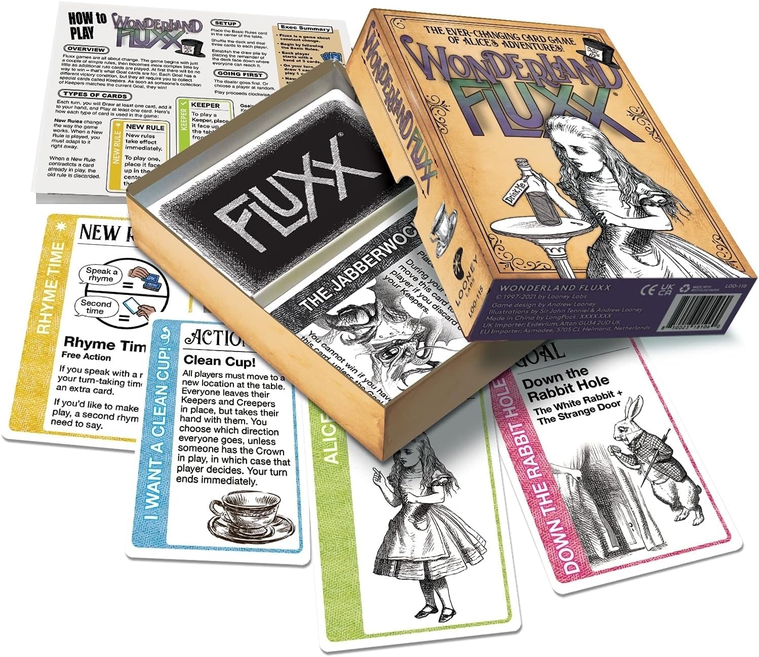 Looney Labs Wonderland Fluxx Jabberwock card, raises challenge on game night