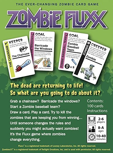 Looney Labs Zombie Fluxx Creeper card in play adds chaos and strategy.