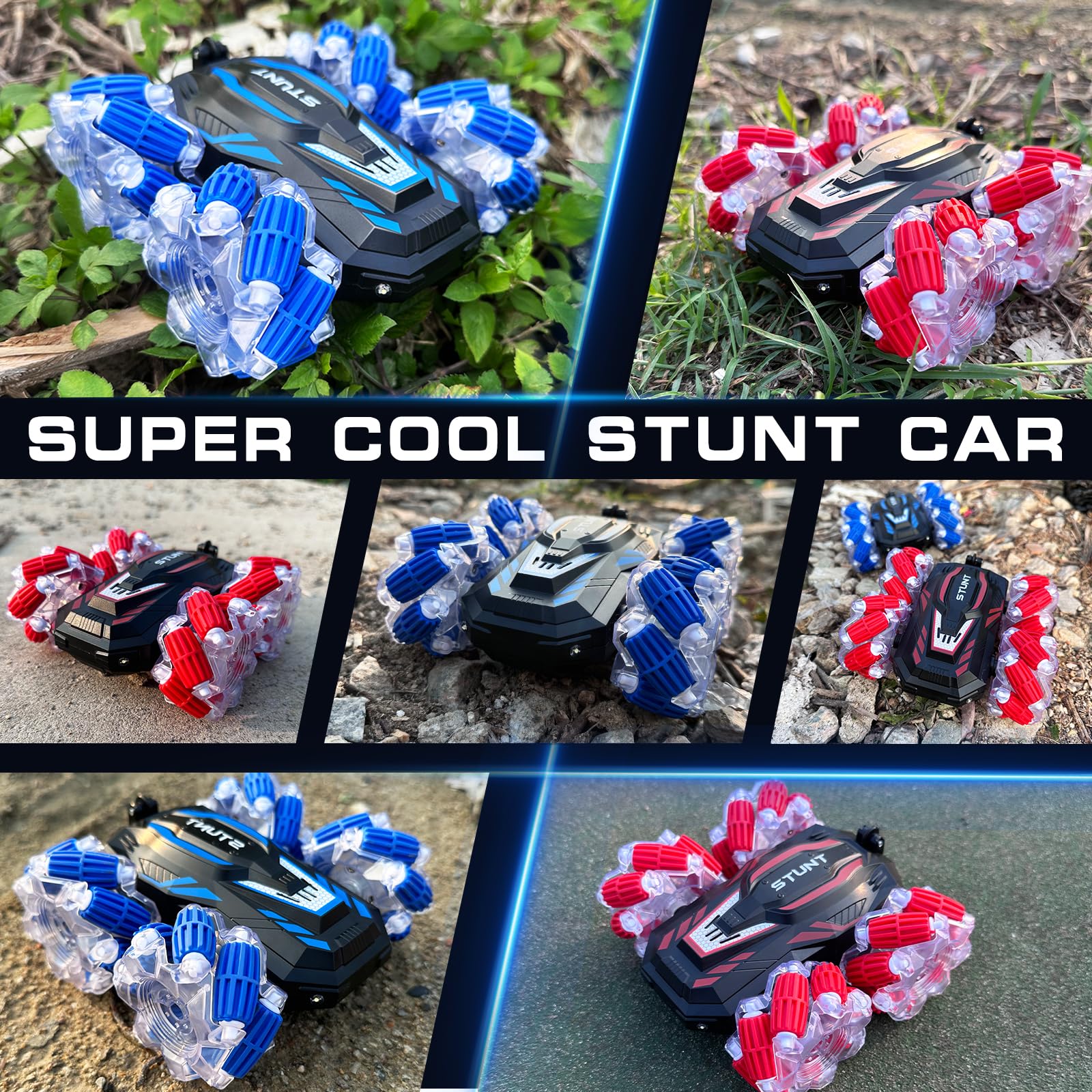 LOOZIX gesture-sensing RC stunt car performing 360° spins on carpet