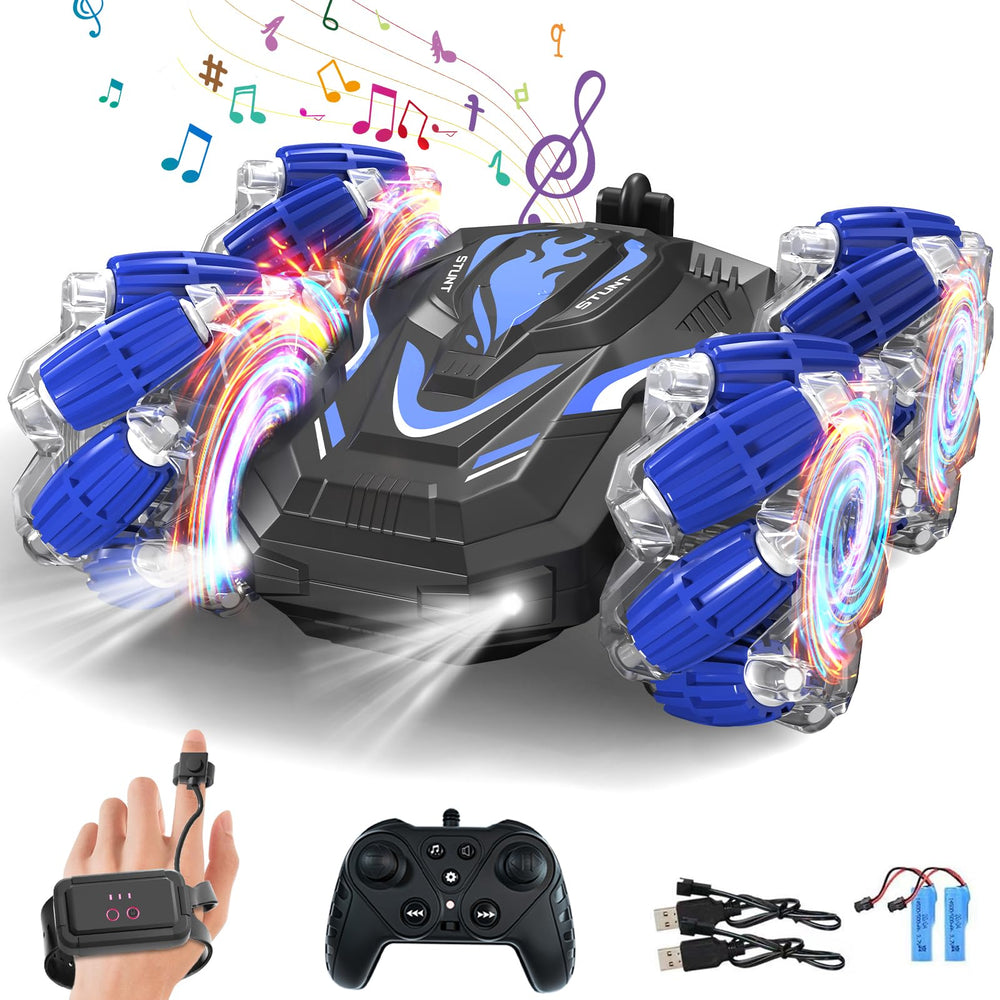 LOOZIX gesture-sensing RC stunt car front view with vivid LEDs for dynamic play