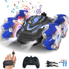 LOOZIX gesture-sensing RC stunt car front view with vivid LEDs for dynamic play