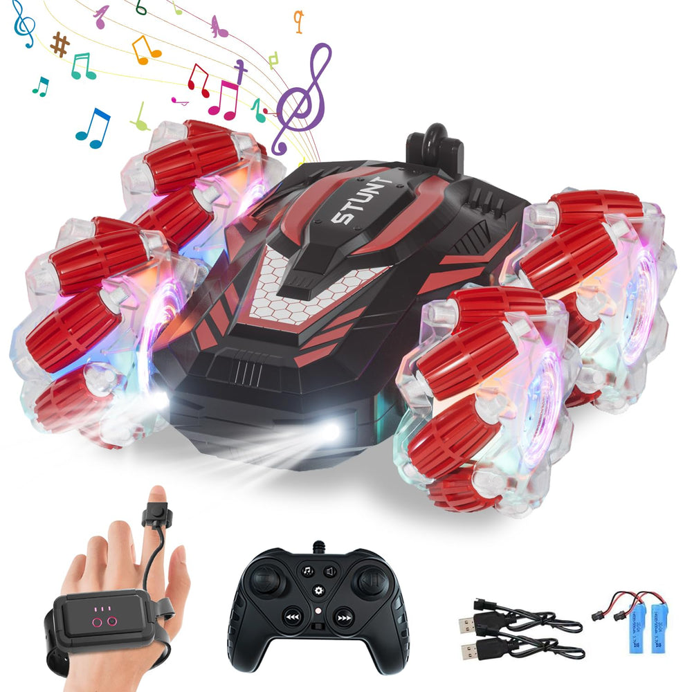 LOOZIX gesture-sensing RC stunt car with LED lights for night-time play
