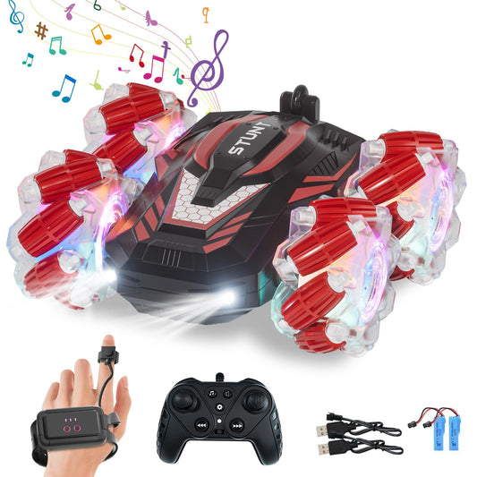 LOOZIX gesture-sensing RC stunt car with LED lights for night-time play