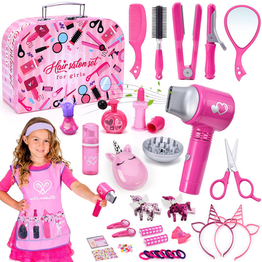 Lorfancy 49-pcs hair salon kit for imaginative pretend play.