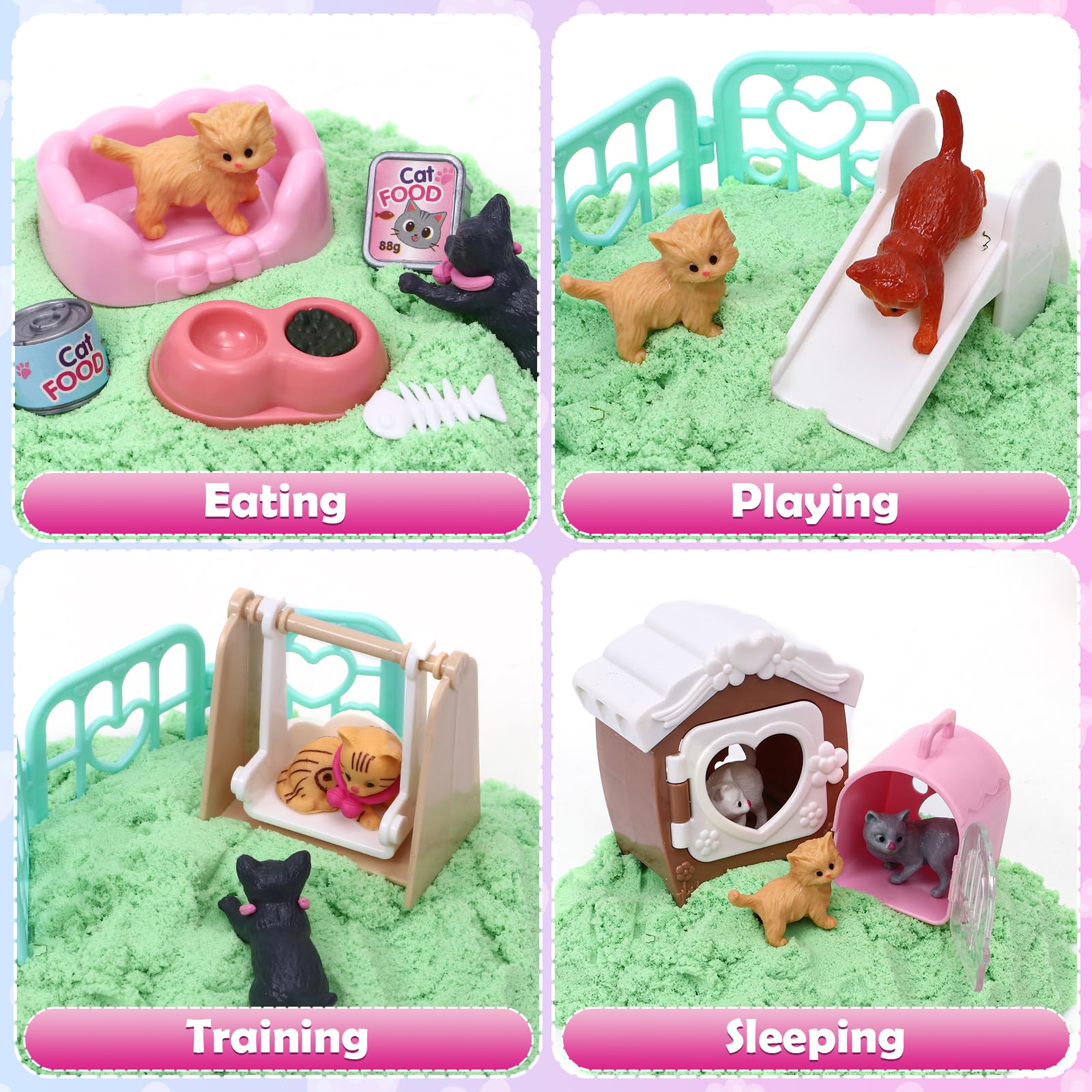 Lorfancy cat house, beds, slide, and kennel for varied play areas.