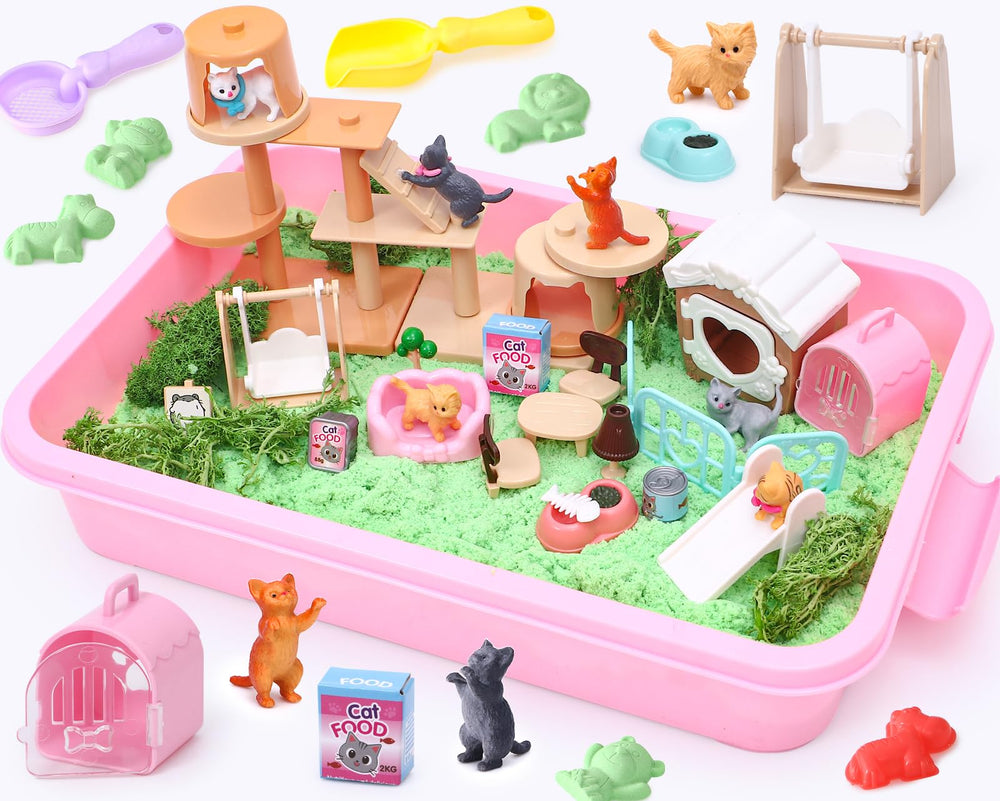 Lorfancy cat sandbox playset with 47 pieces inspires imaginative pet care play.