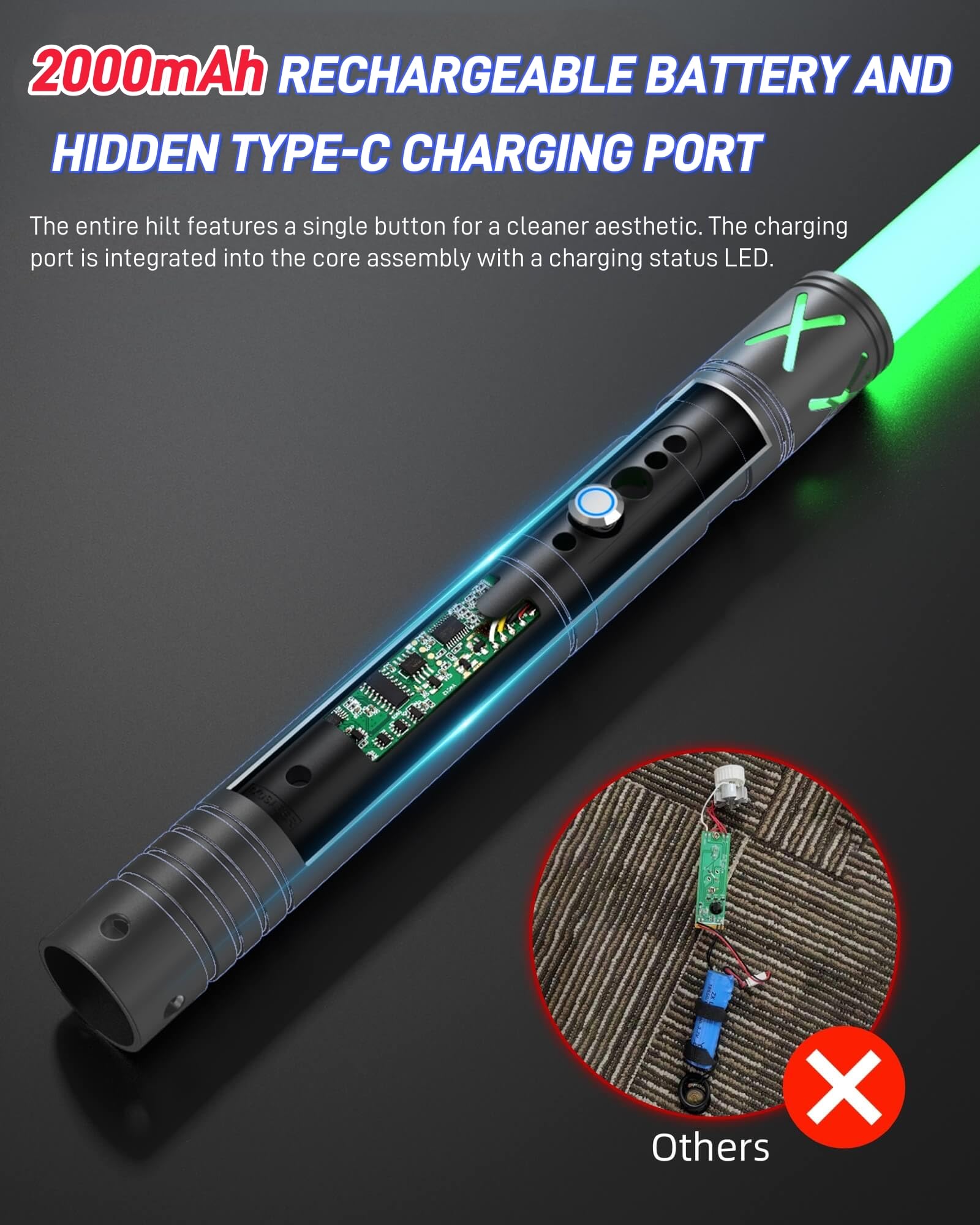 Lorsaberus light saber displaying 12 RGB color options for personalization