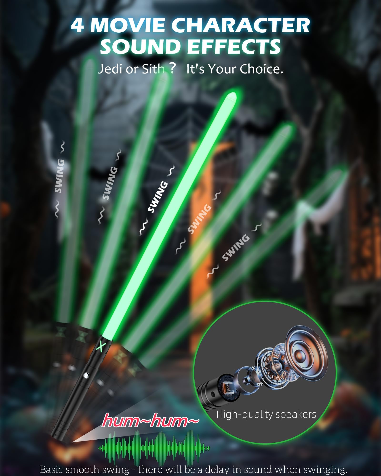 Lorsaberus light saber demonstrating four sound fonts during action