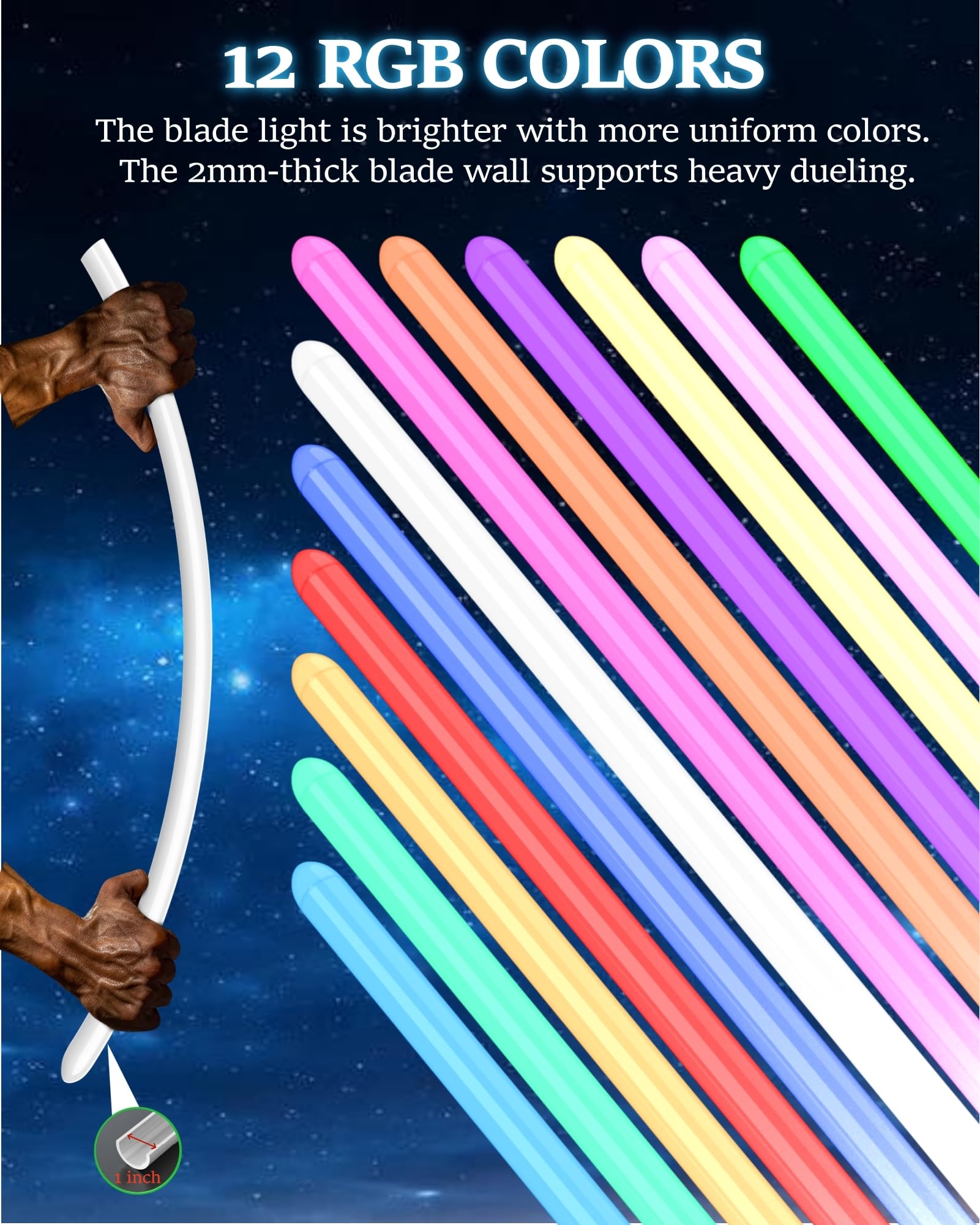 Lorsaberus light saber displays 12 RGB colors for cinematic battles.
