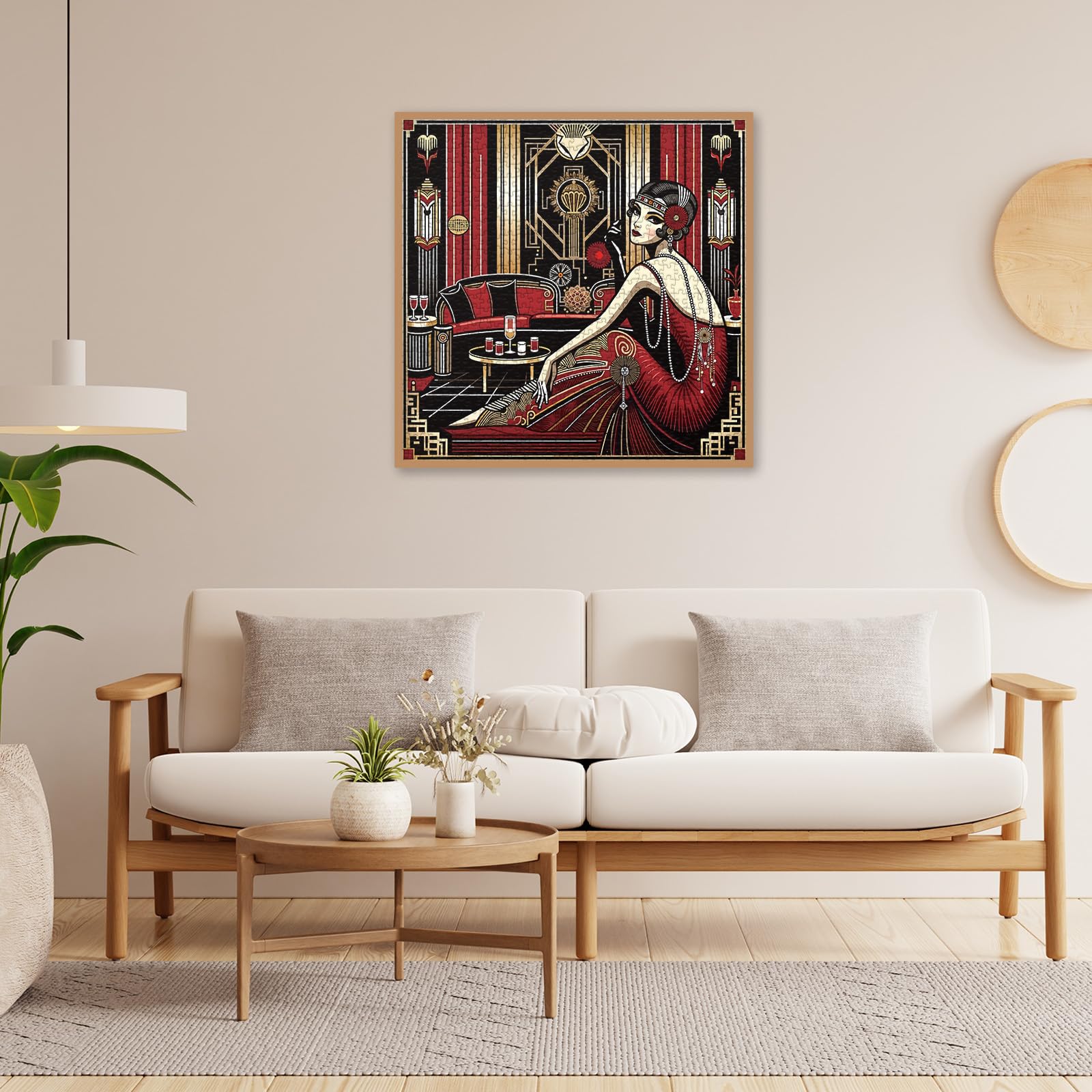 Lorvonis Art Deco inspired puzzle visuals with wine tones.