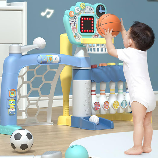 Losbenco 5-in-1 toddler hoop basketball shot with glow backboard