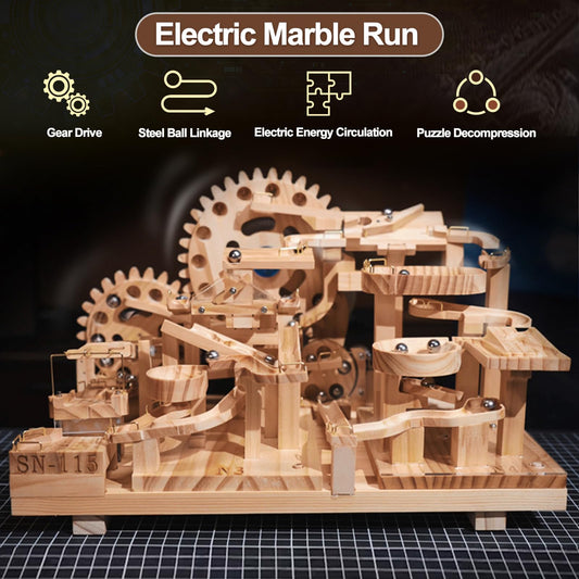 Losbenco electric motor marble run demonstrates automated marble motion for captivating visuals