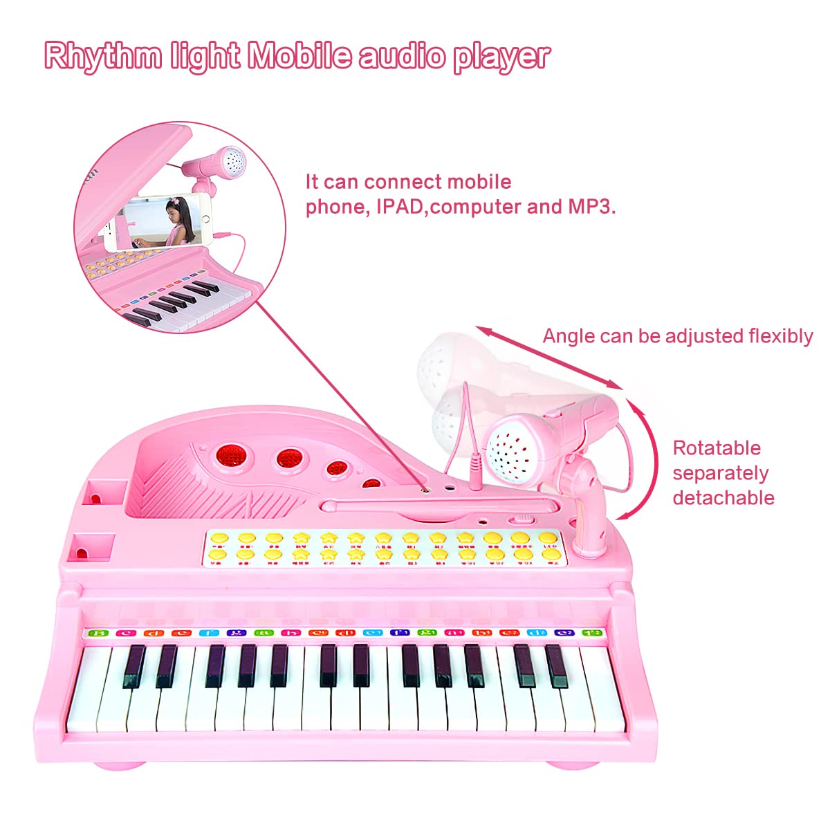 Losbenco Kids Piano Keyboard Toy lights illuminate learning during demo songs sessions