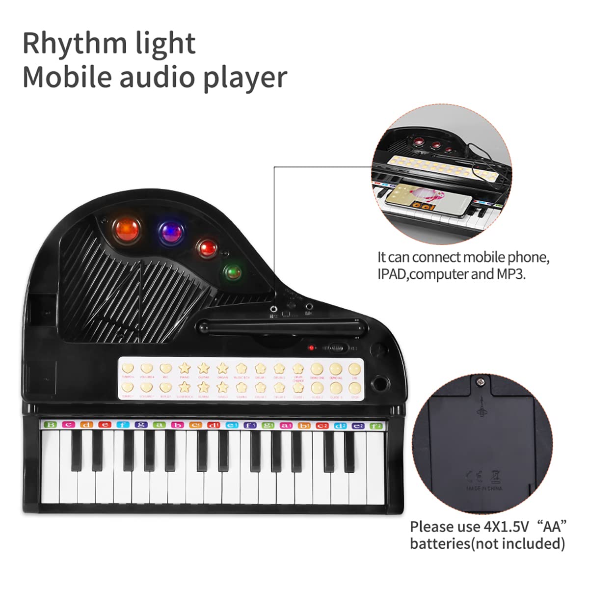 Losbenco Kids Piano microphone in use for singing while playing