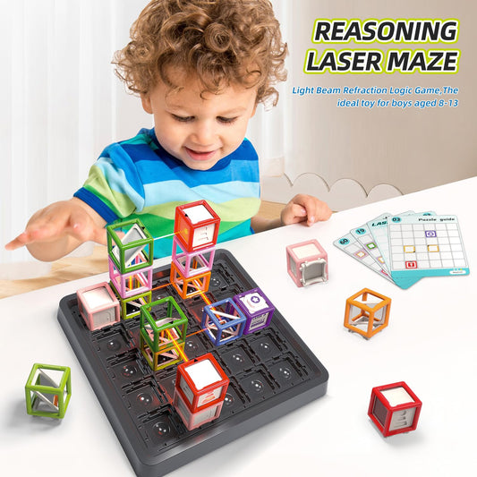 Losbenco Laser Reasoning Angle Setup highlights mirror angles to solve challenges.