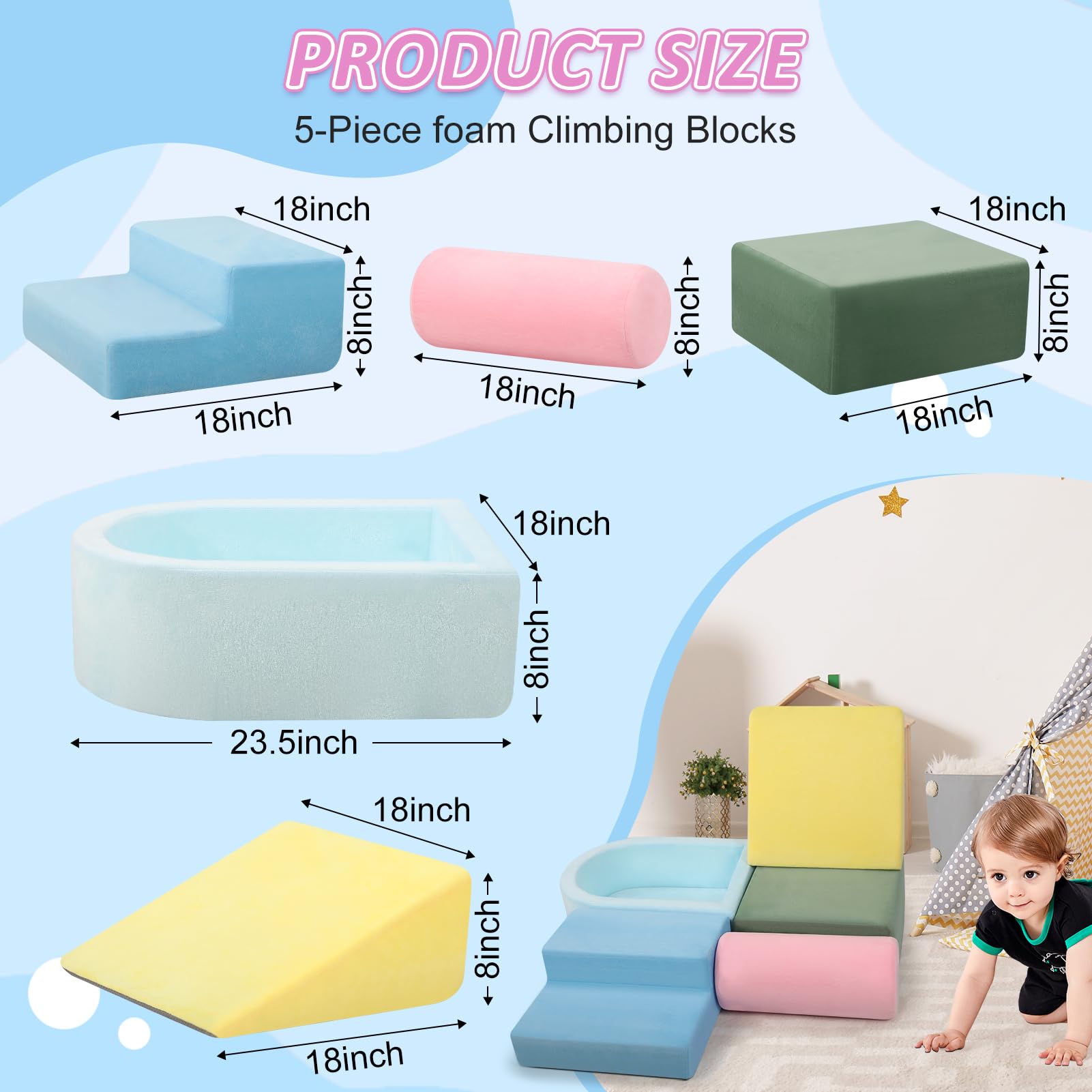 LOSEEF green square block enhances stacking, shape recognition, and creative play.