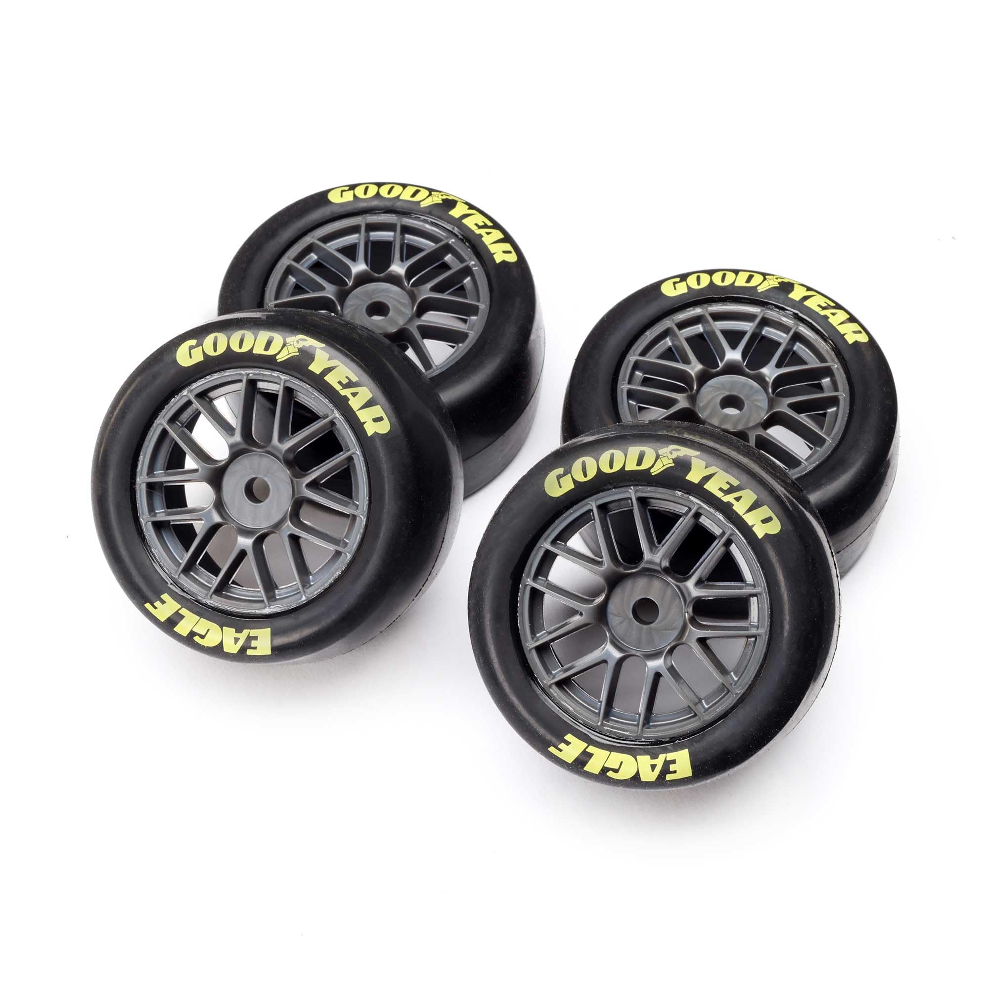 Losi Goodyear Eagle mounted tires, soft compound, ideal for NASCAR GROM on low-grip tracks
