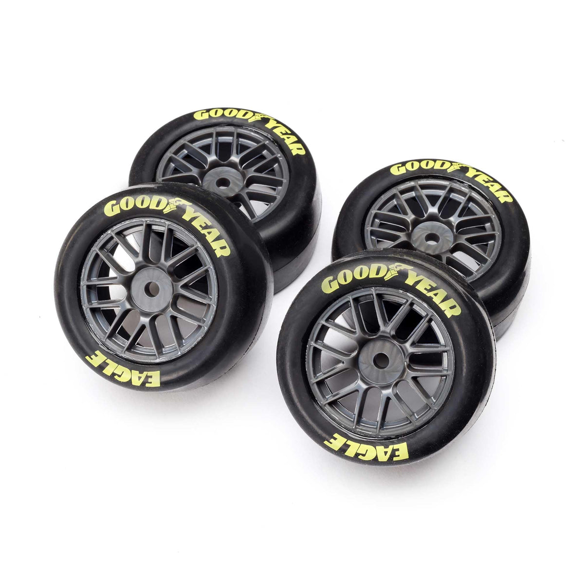 Losi Goodyear Eagle mounted tires, soft compound, ideal for NASCAR GROM on low-grip tracks