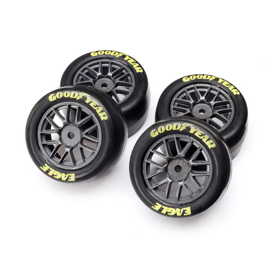 Losi Goodyear Eagle mounted tires, soft compound, ideal for NASCAR GROM on low-grip tracks