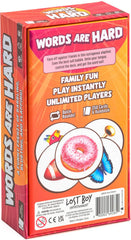 Lost Boy Entertainment Words are Hard rulebook and cards, quick setup for instant play.